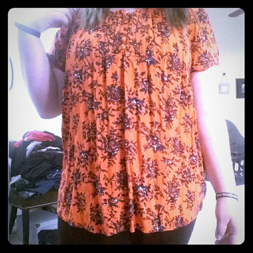 Faded Glory Orange Floral Tee Shirt